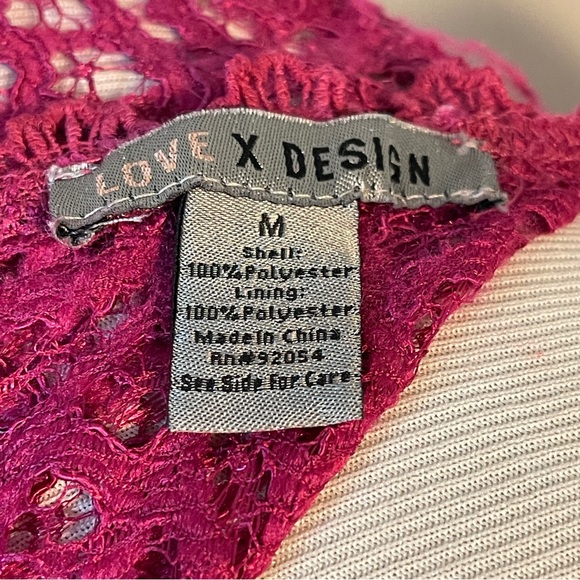 LOVE x Design Lace Sheer Panel Knee Length Sheath Dress Magenta Berry - Picture 5 of 6